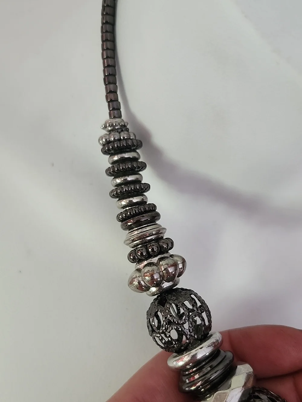 Bold Sterling-Look Gunmetal Bead Statement Necklace